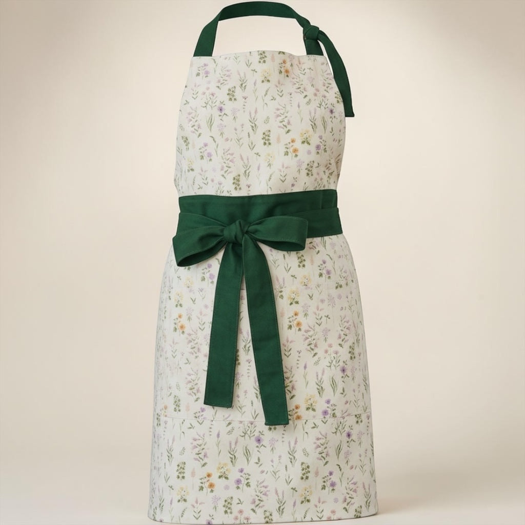 Floral Apron Green Waist Tie